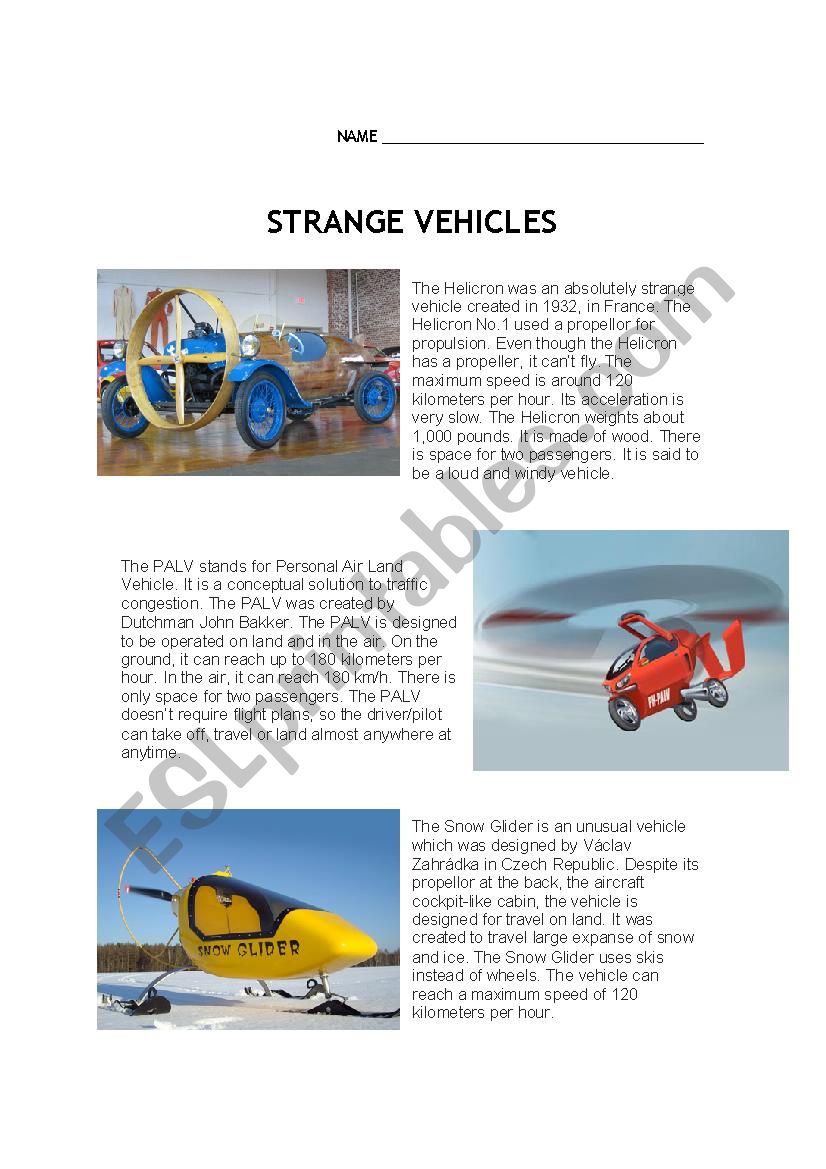 Strange Vehicle worksheet