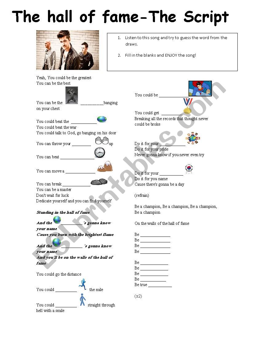 The Hall of Fame worksheet