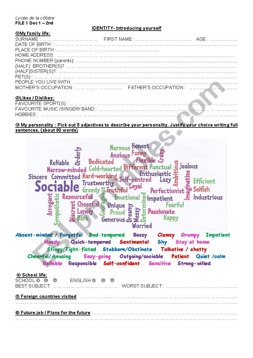 introducing oneself worksheet