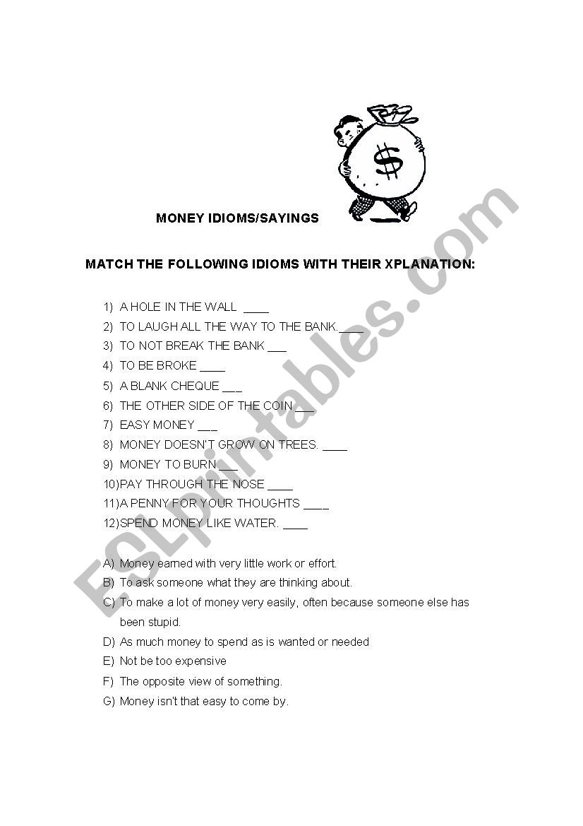 Money idioms  worksheet