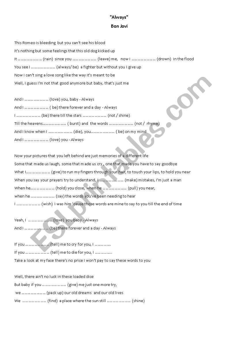 Song by Bon Jovi worksheet