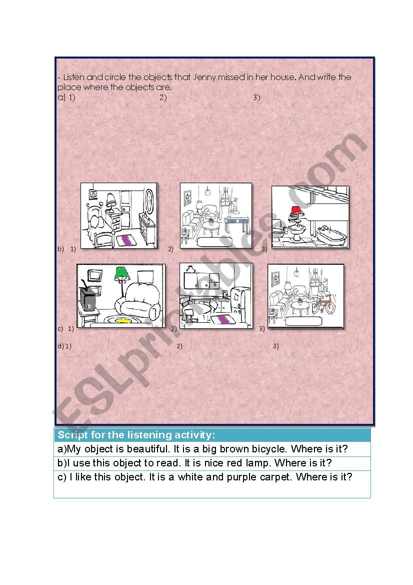 Rooms in the house-Listening worksheet
