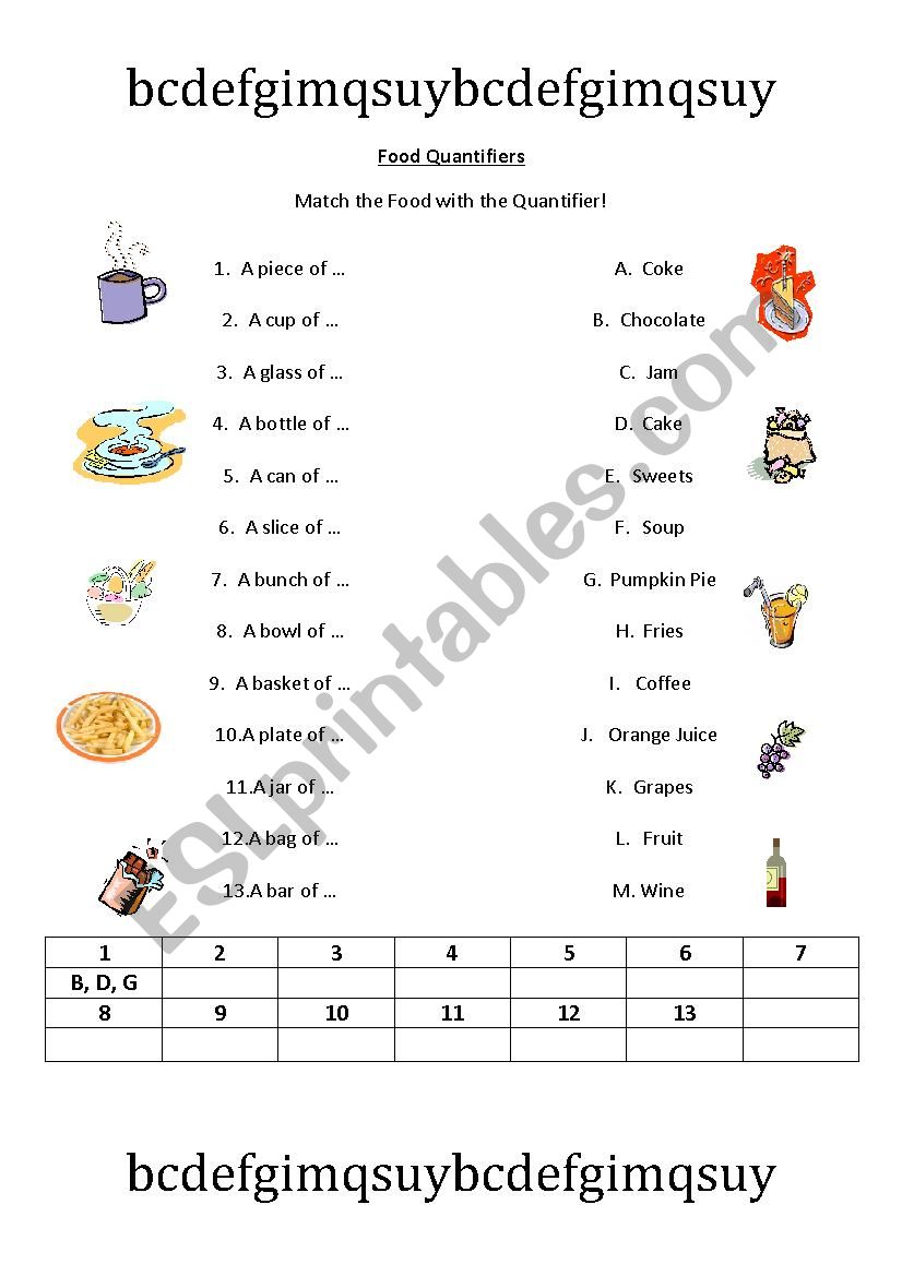 Food Quantifiers Matching Game 