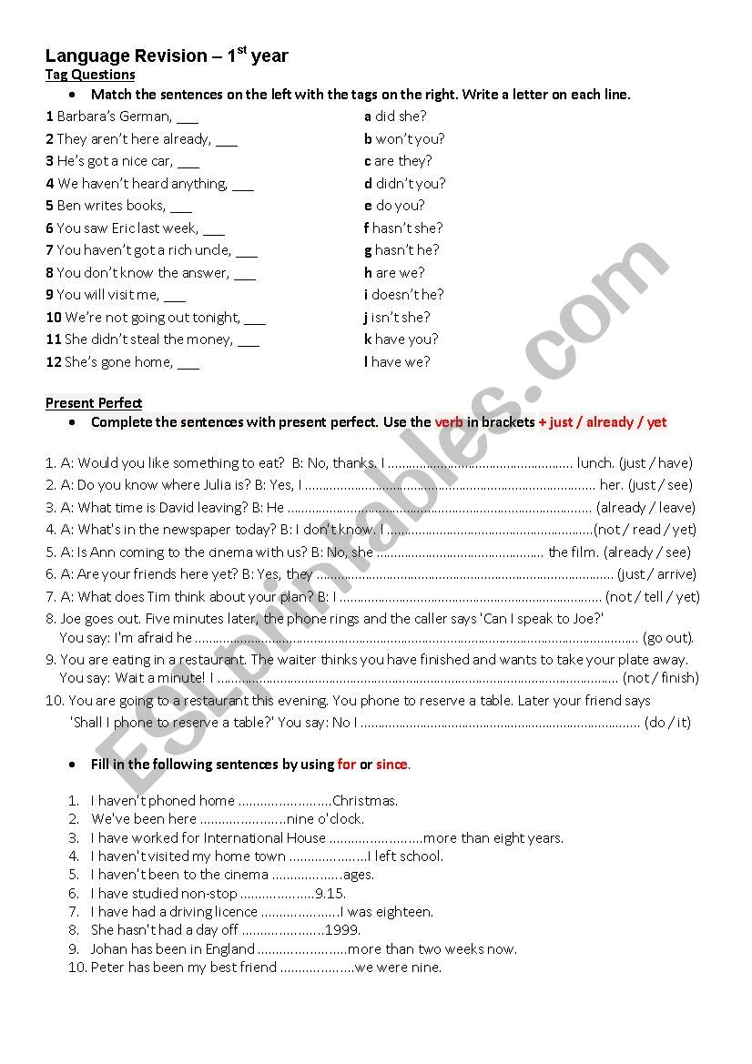 Language revision worksheet