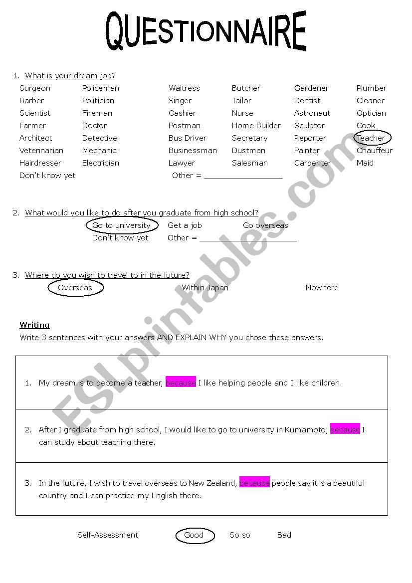 Wishes with Reasons - Because worksheet