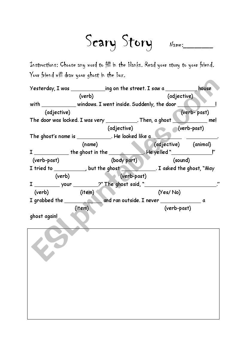 Scary Story mad lib worksheet