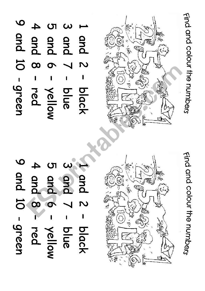 Find and colour the numbers worksheet