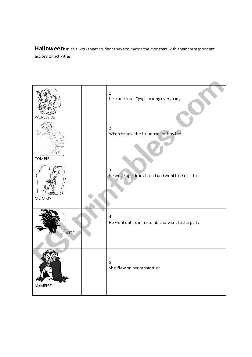 Monsters worksheet