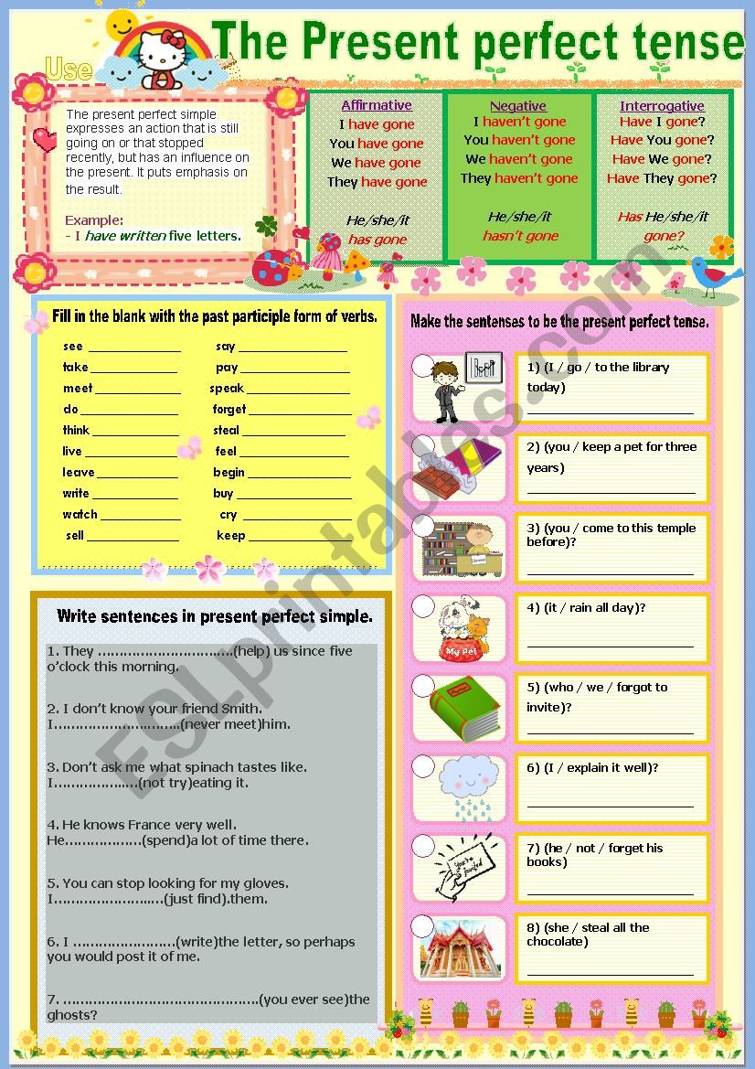 Present perfect tense worksheet