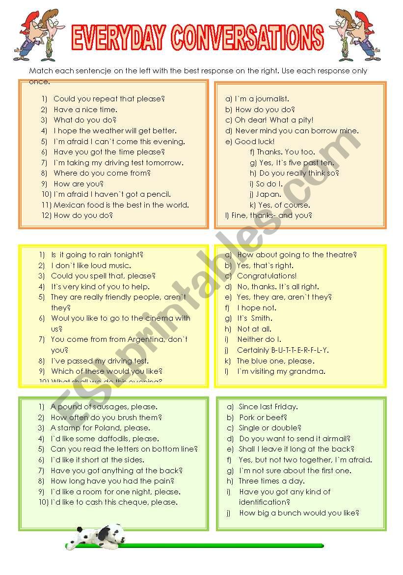 Everyday Conversations ESL Worksheet By Julita26