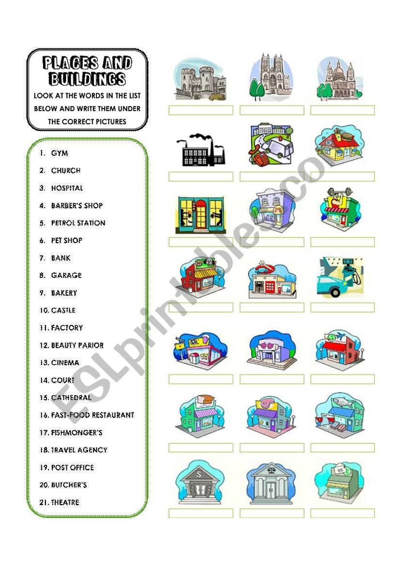 Places & Buildings worksheet