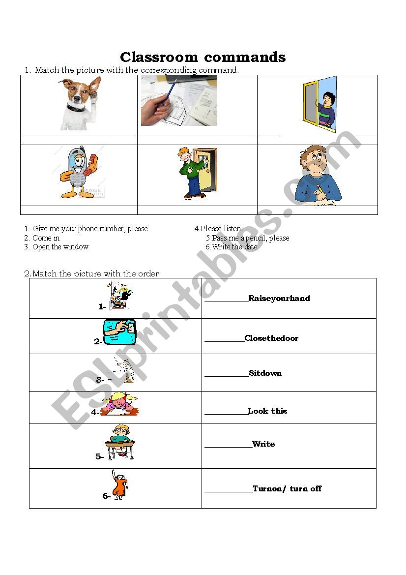 Classroom commands worksheet