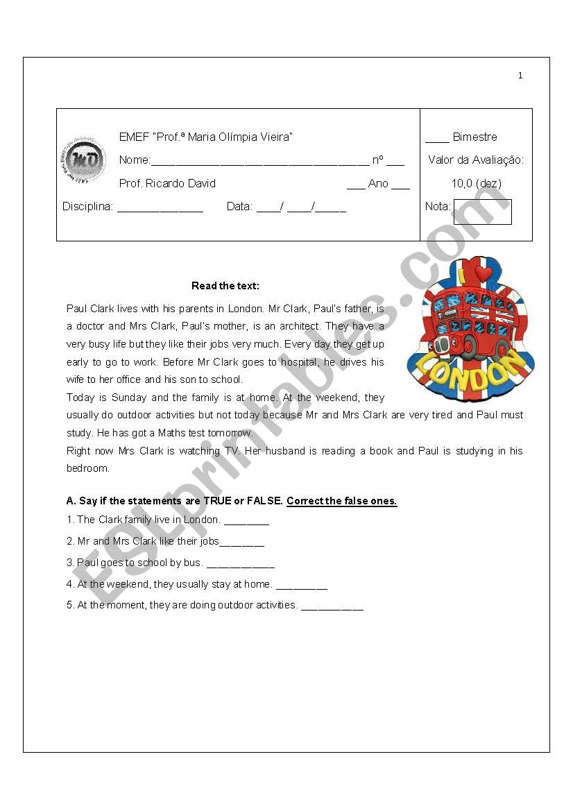 Reading Comphension worksheet