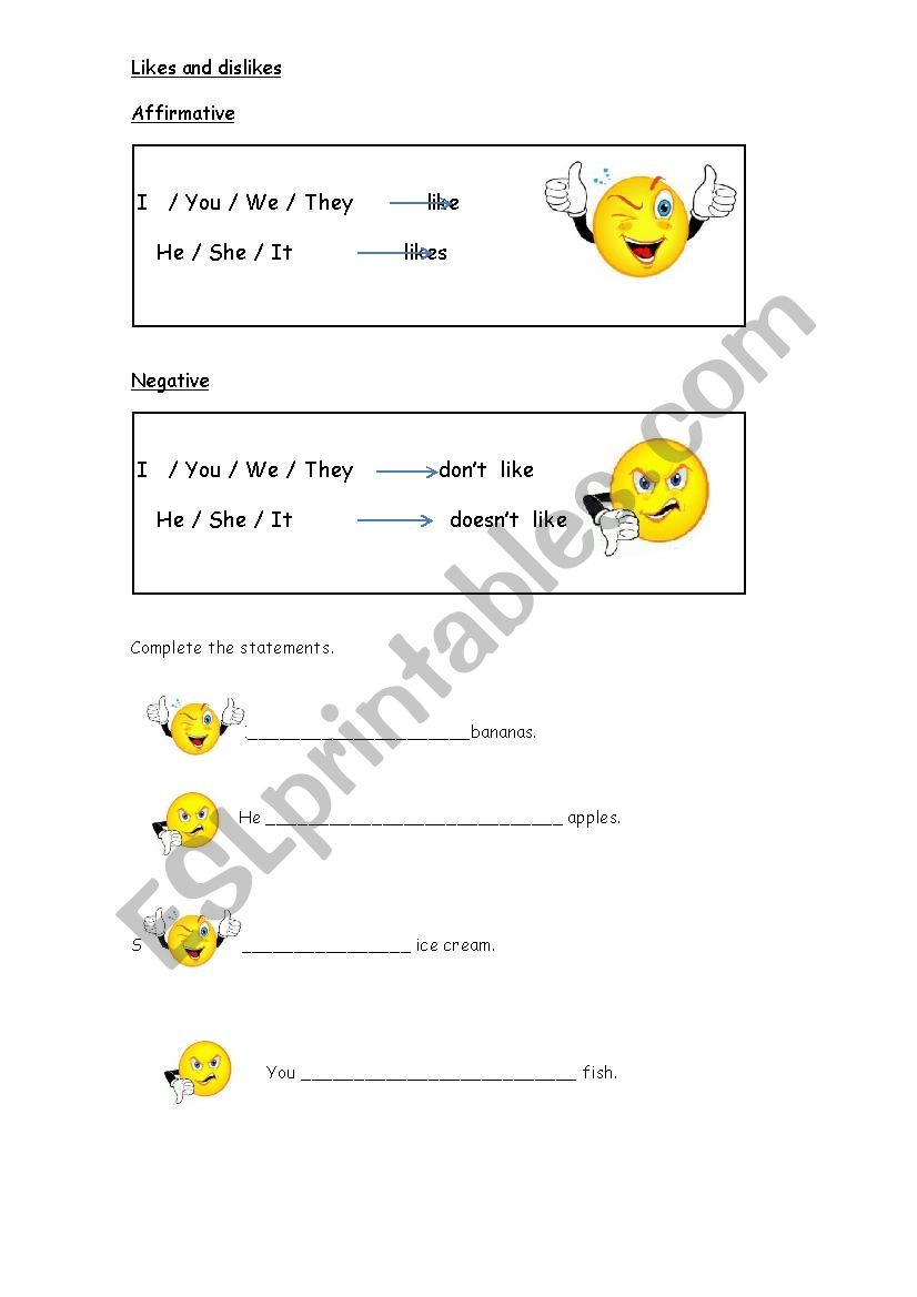 Likes & dislikes worksheet