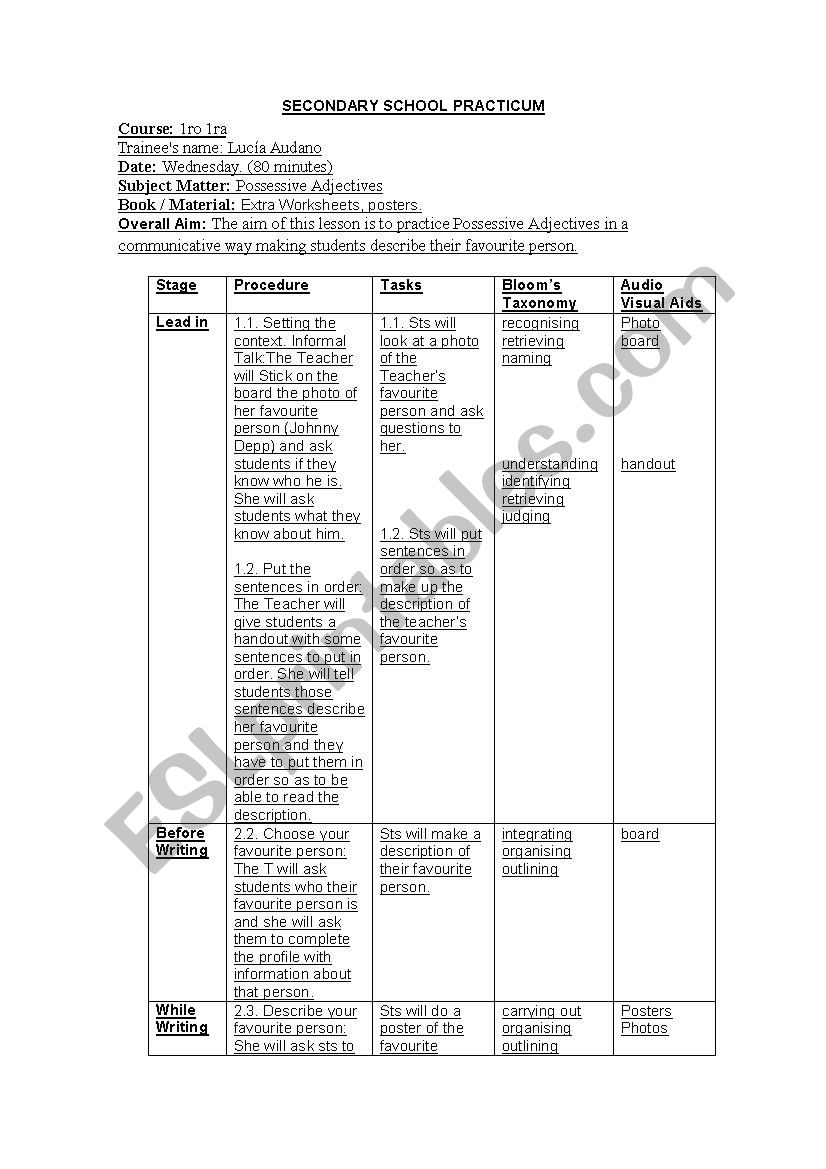 Plan Possessive adjectives worksheet