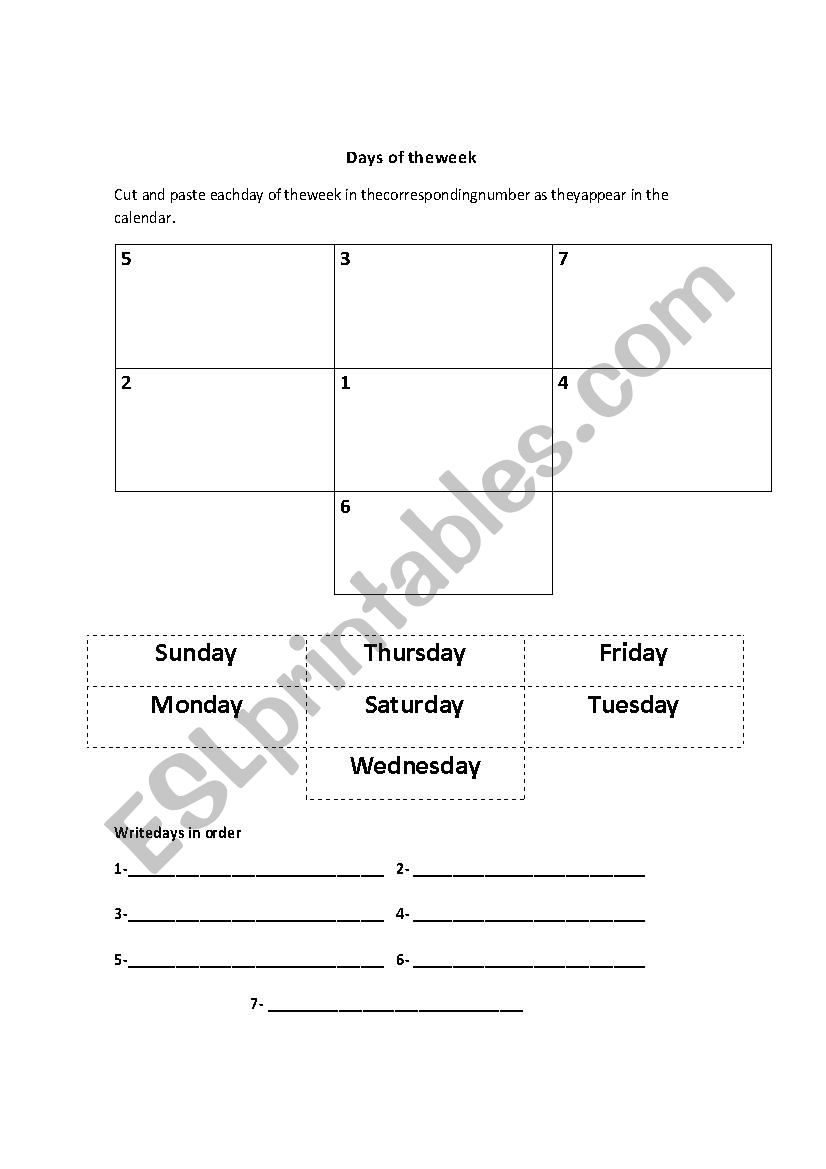 Days of the week worksheet