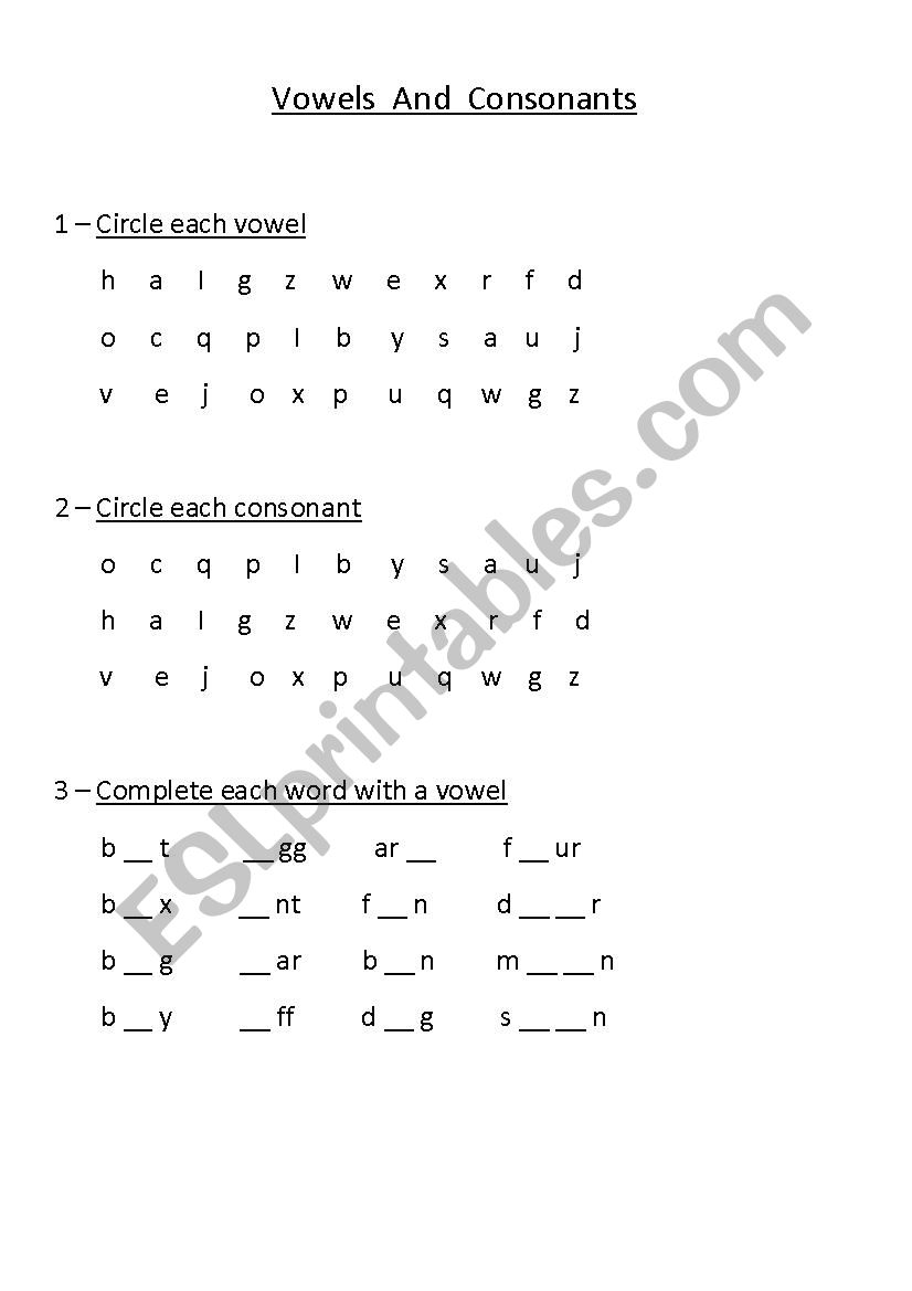 vowels and consonants worksheet