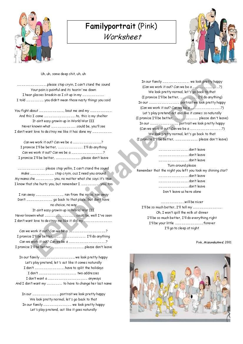 Family portrait worksheet