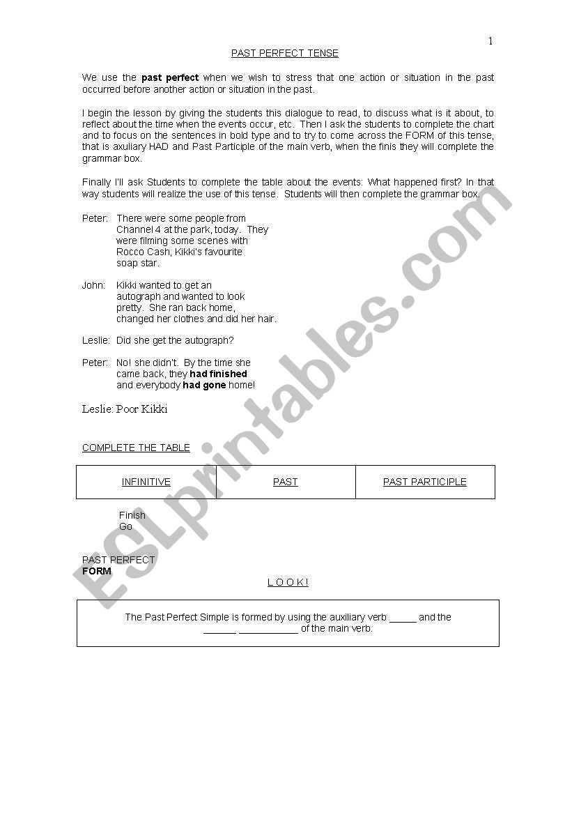 PAST PERFECT TENSE (page 1) worksheet