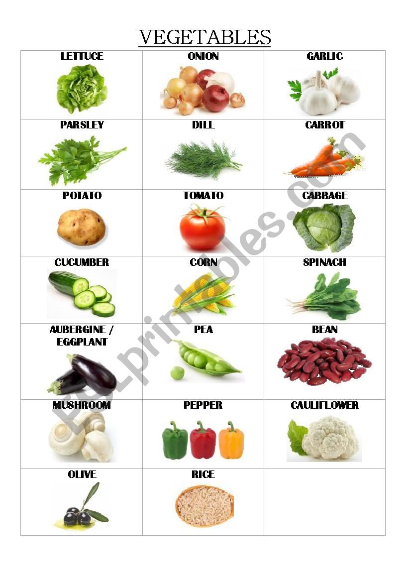 VEGETABLES PICTIONARY worksheet