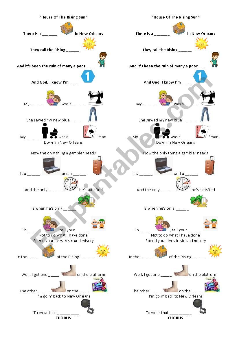 The House of the Rising Sun worksheet