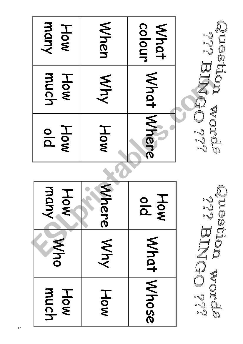 Question words BINGO worksheet