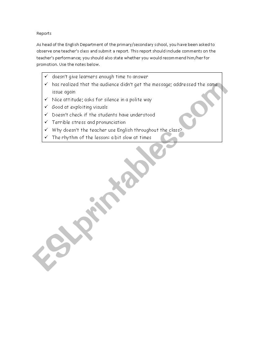 Report worksheet