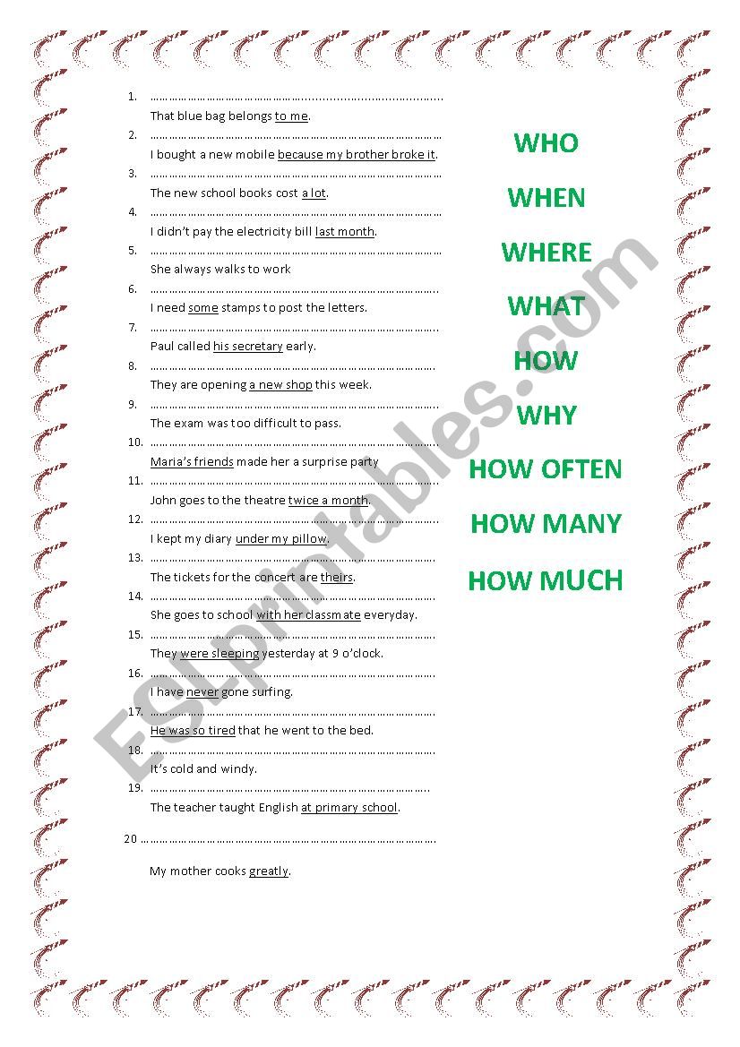 QUESTION WORDS worksheet