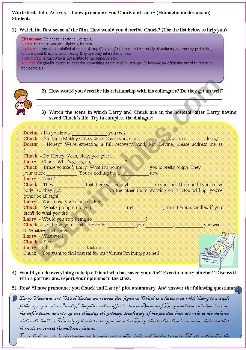 Film Activity: I now Pronounce you Chuck and Larry (homophobia discussion)