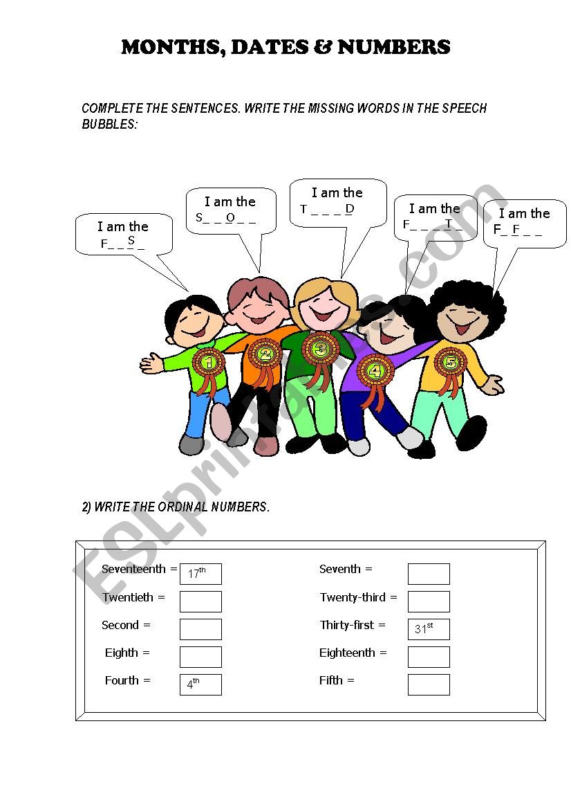 Months, dates, cardinal and ordinal numbers