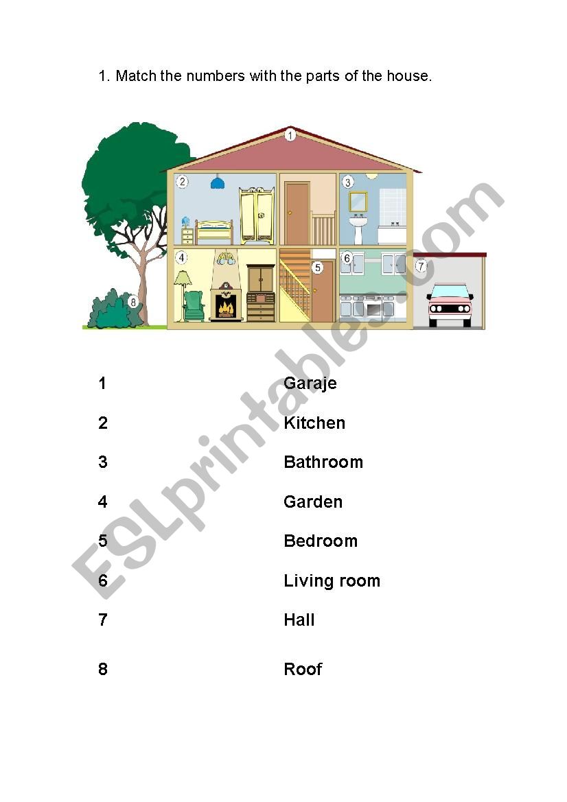 Matching house parts worksheet