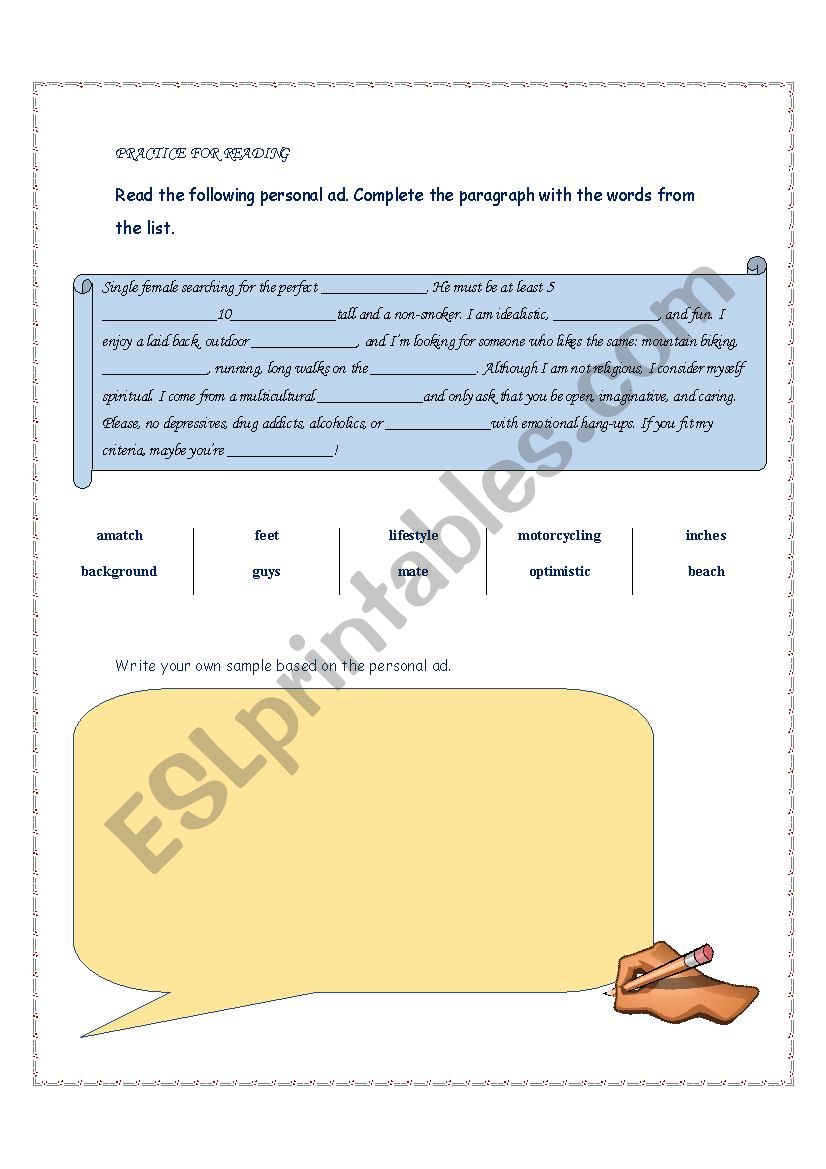 READING PASSAGE worksheet