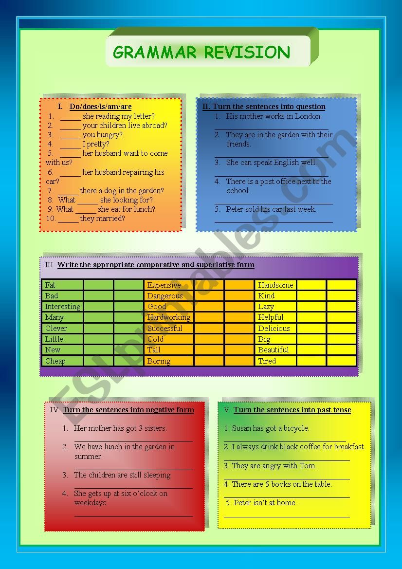 Revision worksheet