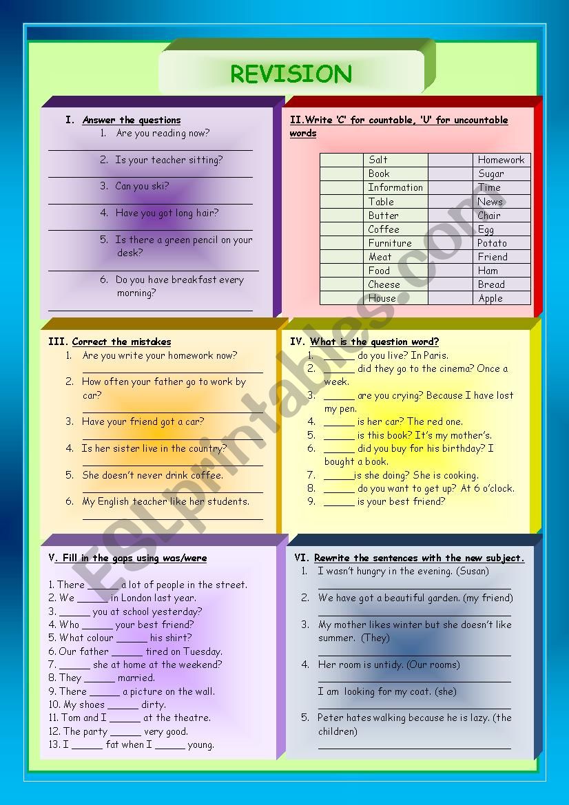 Revision worksheet