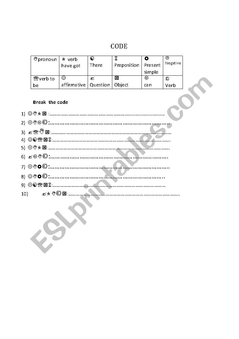 Breaking the code worksheet