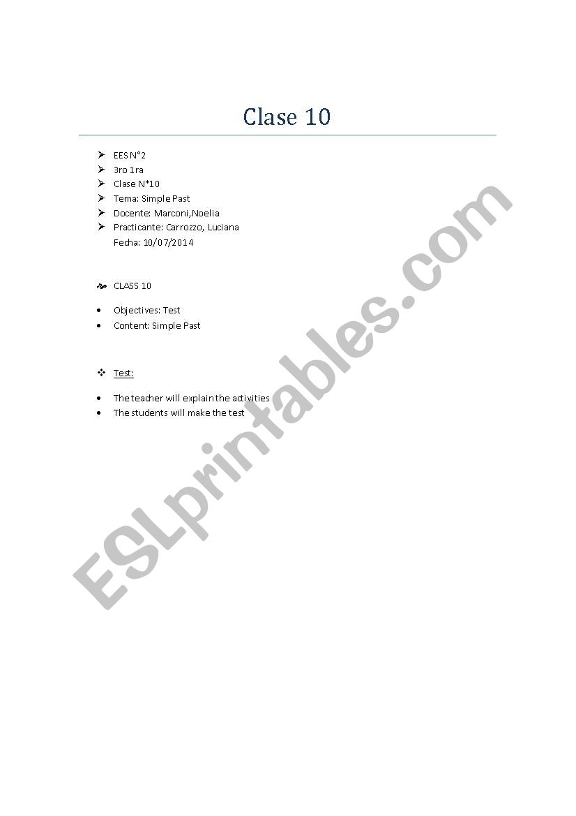 past simple written test worksheet