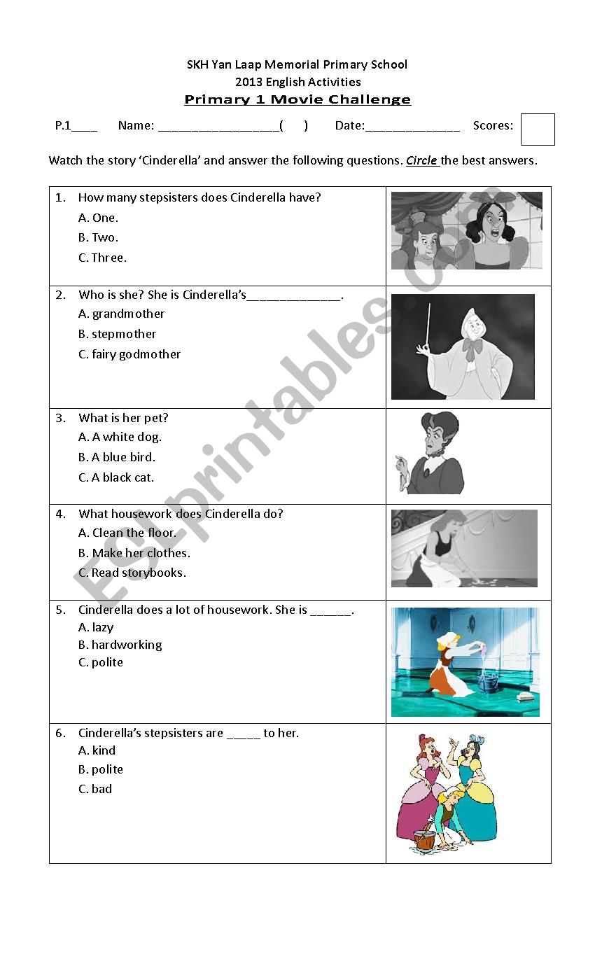 cinderella movie challenge worksheet