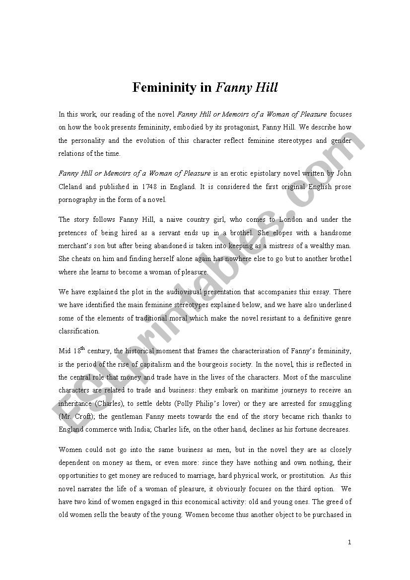 feminity in Fanny hill worksheet