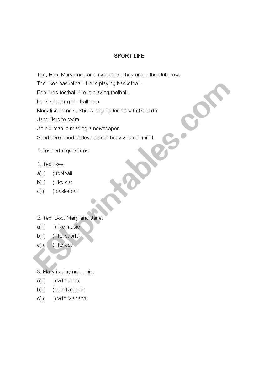 Reading Comphension worksheet