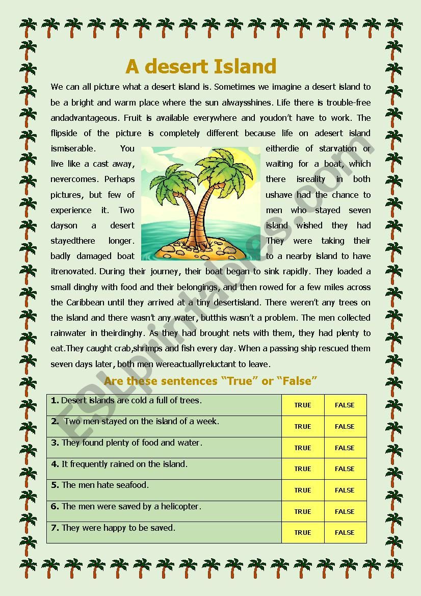 A Desert Island worksheet