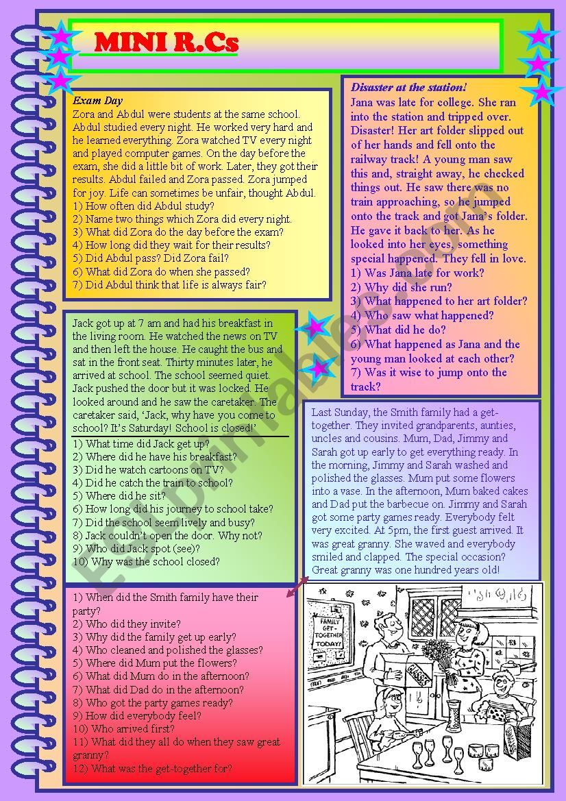 Mini Reading Comprehensions. worksheet