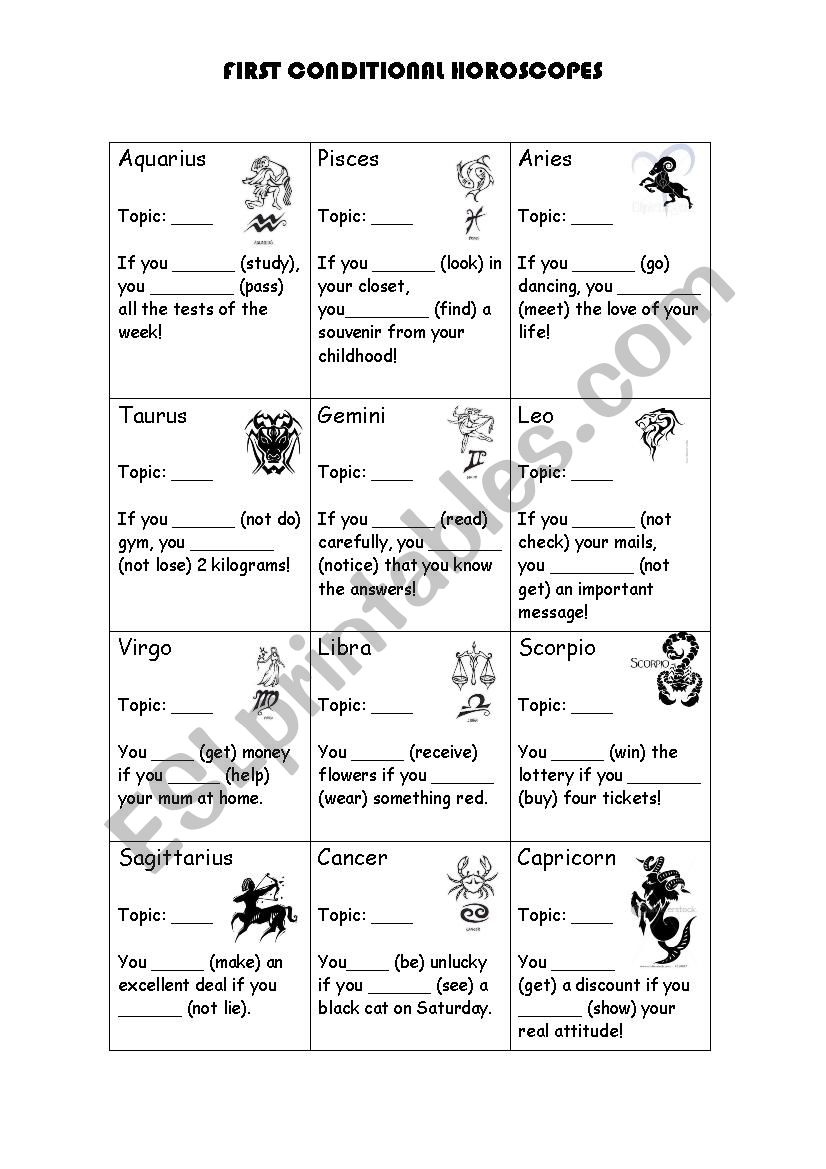 Horoscopes and Conditionals worksheet