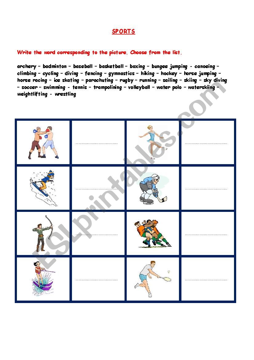 SPORTS  worksheet