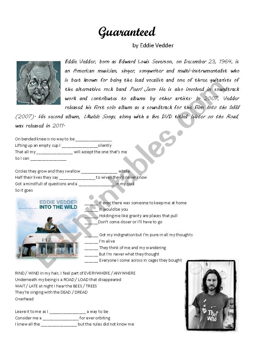 Guaranteed by Eddie Vedder worksheet