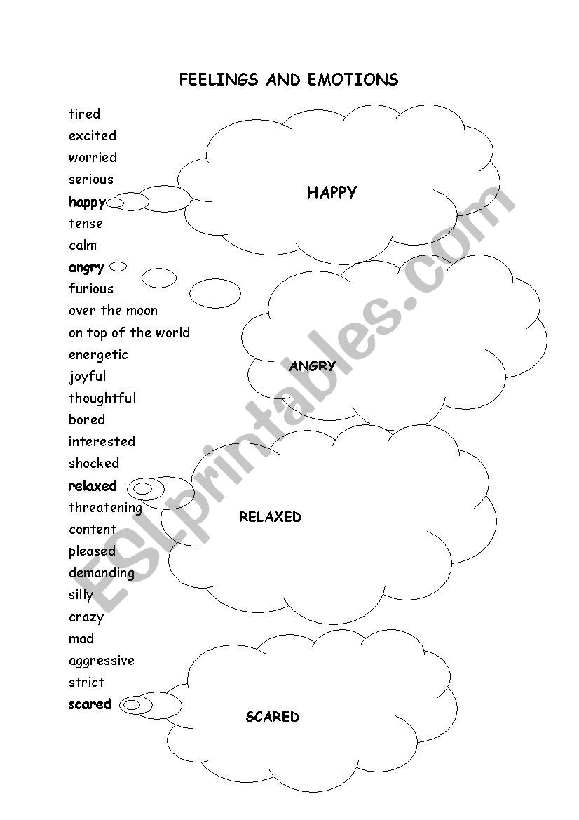 Feelings and emotions worksheet