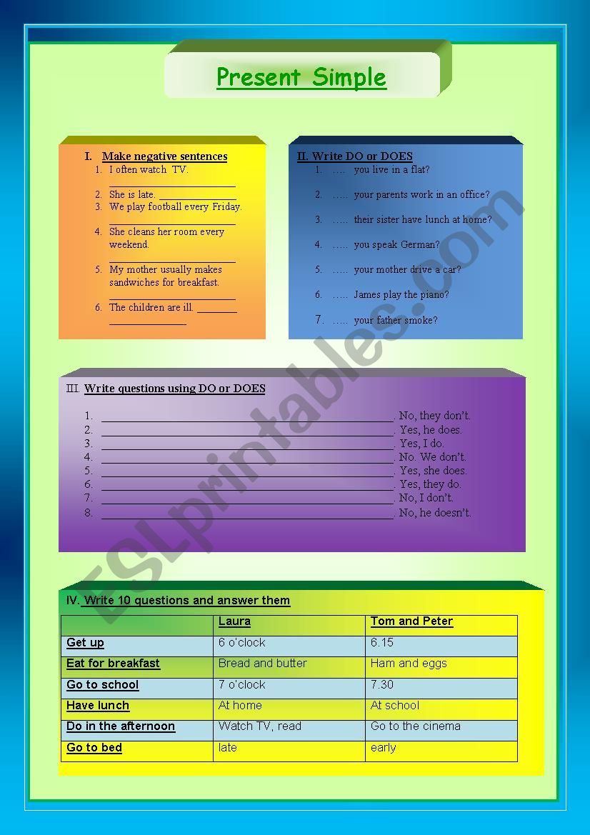 present simple worksheet