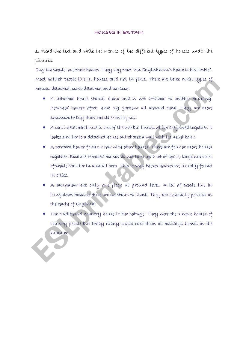 HOUSES IN BRITAIN worksheet