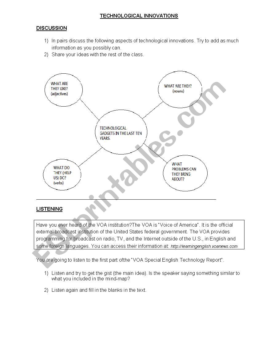 Technological Innovations worksheet