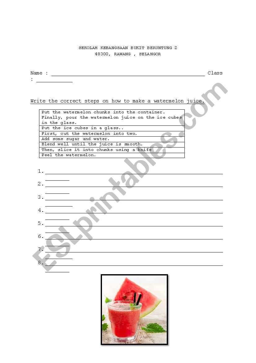 How to make watermelon juice worksheet