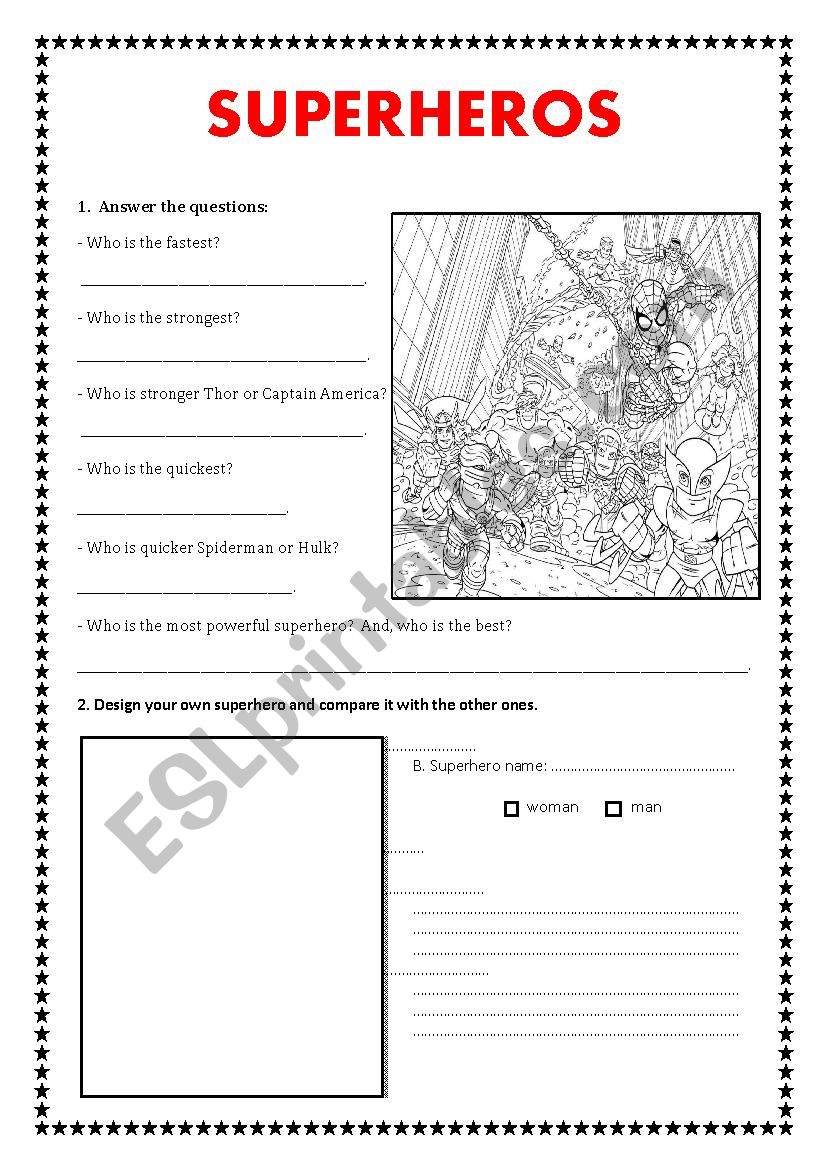 Superheros worksheet